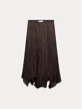 Zara Brown Crinkled Asymmetric Maxi Skirt